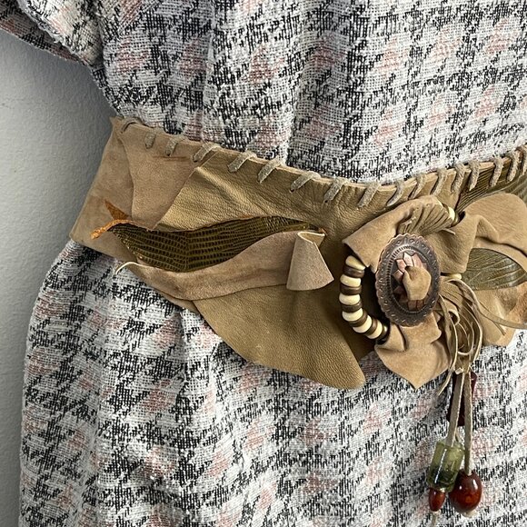 Vintage belt Handmade belt SM Women's wide belt size Beige belt Retro belt 80s - Picture 2 of 9